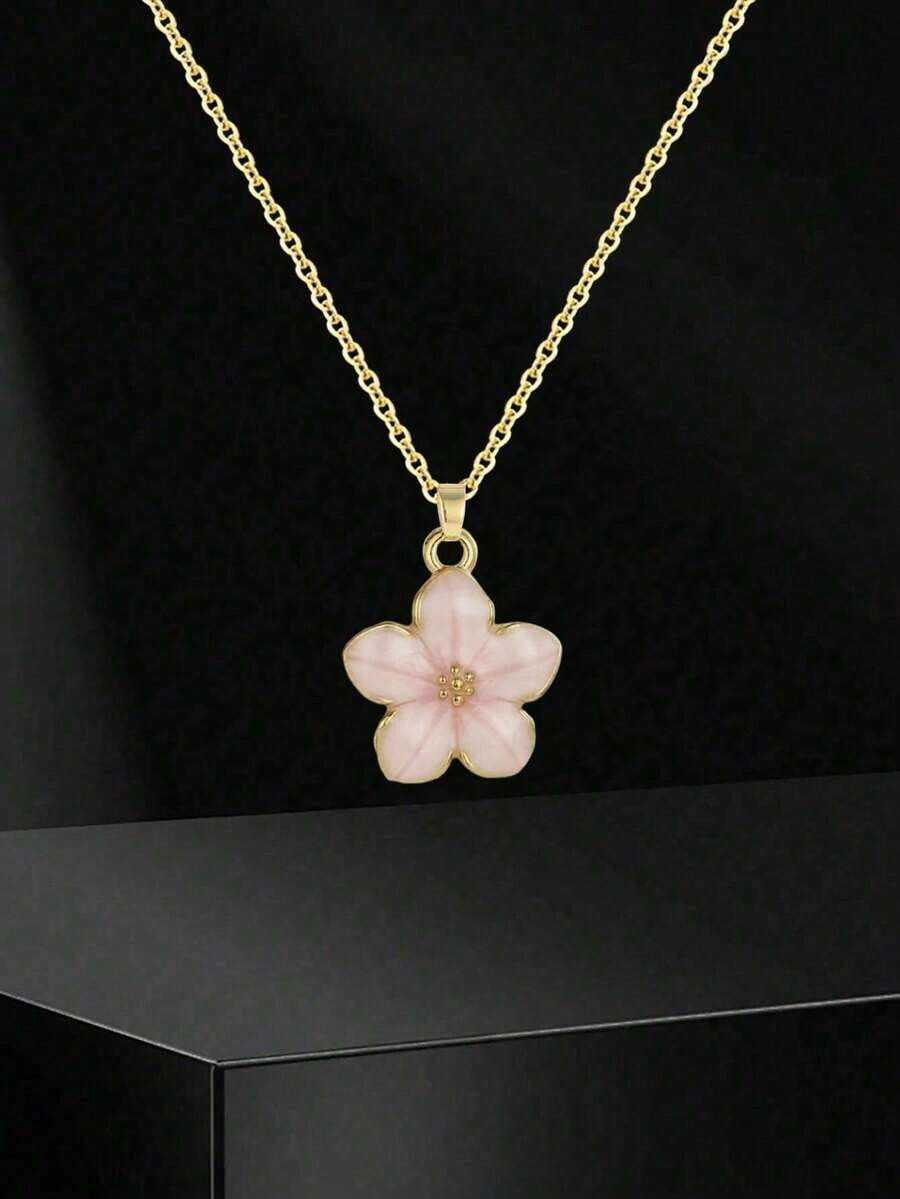 5colors Fashionable Sweet Five-Petal Flower Charm Teen Girls Summer Clavicle Necklace With Stainless Steel Chain For Exquisite Cute Street Party Travel Holiday Summer Beach Vacation Accessory Gift For Daily Versatile Jewelry - 多色的 - 查看 1