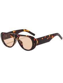 1 Pair Women's PC Large Frame Fashion Glasses, Suitable For Outdoor Travel, Parties, Cycling, Daily Use, Essential For Holidays And Trips, Suitable For All Seasons - Leopard Light Tea Tablets - View 2