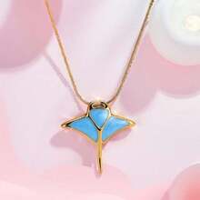 Manta Ray Pendant Necklace, Opal, Manta Ray, Snake, Stainless Steel Necklace, Wheat Chain, For Women, Men, Summer, Beach, Mobula, 42555807 - 駝色 - 查看 6