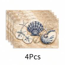 1 pieza Mantel de estilo oceánico, con patrón de conchas, tapete para el desayuno, diseño minimalista, decoración de mesa, accesorio de cocina, mantel de lino, posavasos, agarradera, base para tazón, fácil de limpiar, adecuado para el hogar, comedor, decoración del comedor, juego de regalo, regalo festivo, regalo para amigos - Multicolor - Ver 11