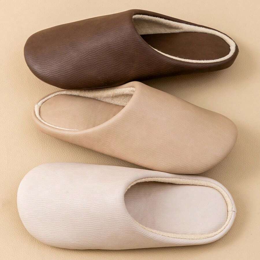 Quiet Leather-Look Mule Slippers - Soft Wool Lining, Non-Slip Sole, Silent Steps Unisex Shoes - Burnt Orange - View 1