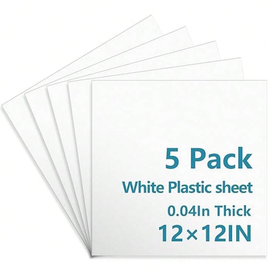 5 Pack White Plastic Sheets 12x12x0.04in Flexible High Tensile Plastic Sheets Hard Plastic Panel For DIY Materials Handicrafts Home Decoration - 12x12x0.04英寸 - 查看 1