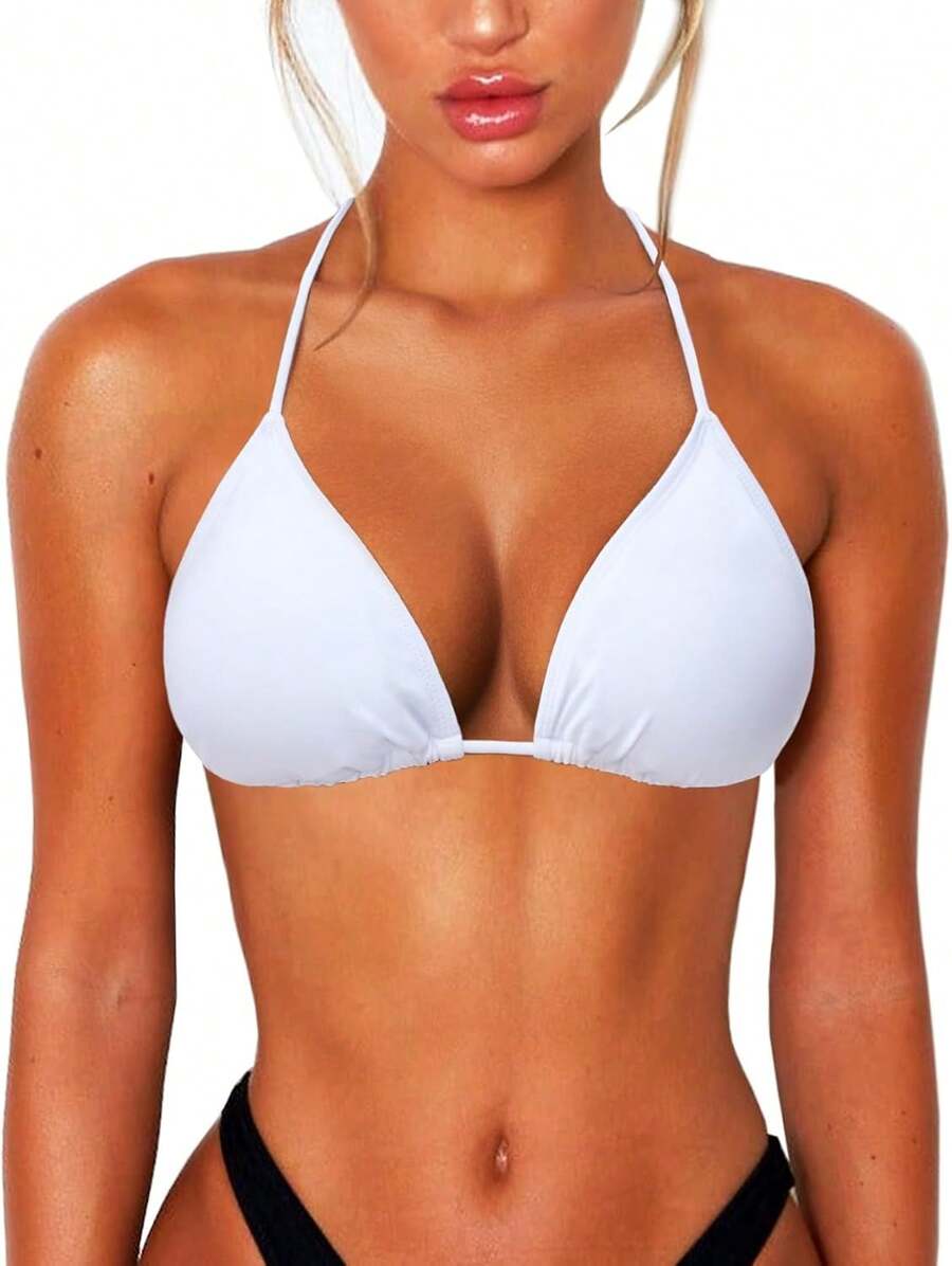 String Bikini Tops For Women Bathing Suit Swim Tops Sexy Triangle Bikini Top Black - #02 Bright White - View 1