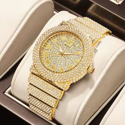  YaLaLuSi品牌优雅女士石英表，精致圆形表盘，点缀水晶，罗马数字时标，夜光指针，适合派对、外出、日常佩戴、生日、情人节等场合。配有表带调节器，是馈赠家人或爱人的完美之选。