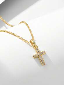 1pc S925 Sterling Silver Minimalist European & American Style Rhinestone Cross Niche Design Cross Pendant Necklace, Suitable As Gift For Daughter, Relatives, Friends, Girls Festival - Cross - View 4