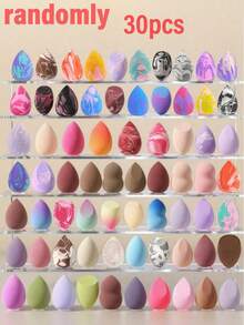 30个/套美妆海绵，化妆海绵粉扑，非乳胶材质，适用于散粉、液体、膏状和粉底液，柔软亲肤，适用于膏状和粉状化妆品，不含乳胶，干湿两用，专业美妆海绵，超柔软遮瑕海绵 - 彩色 - 查看 12