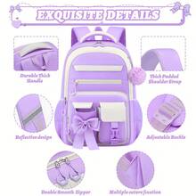 3pcs Bow Decor Lightweight Zipper Backpack Set, High Density Casual Backpack For Girl, Suitable For School And Daily Commute - Pink - View 9