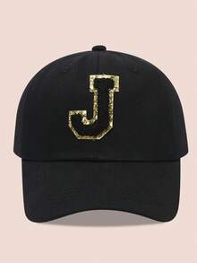 1 buah Topi Baseball Anak-Anak dengan Huruf Hitam, Topi Pelindung Matahari untuk Anak Laki-Laki dan Perempuan, Cocok untuk Aktivitas Luar Ruangan dan Penggunaan Sehari-hari - Label hitam dan emas - topi baseball kain hitam - View 17