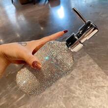 500ml Diamond-Encrusted Large-Capacity Shampoo Water Refillable Press-Type Shower Gel Lotion Empty Bottle Household Creative Diamond-Encrusted Hand Soap Bottle Bathroom Shower Gel Refillable Bottle Press-Type Shampoo Suitable For Hotel And Home Use Refillable Bottle - White - View 2