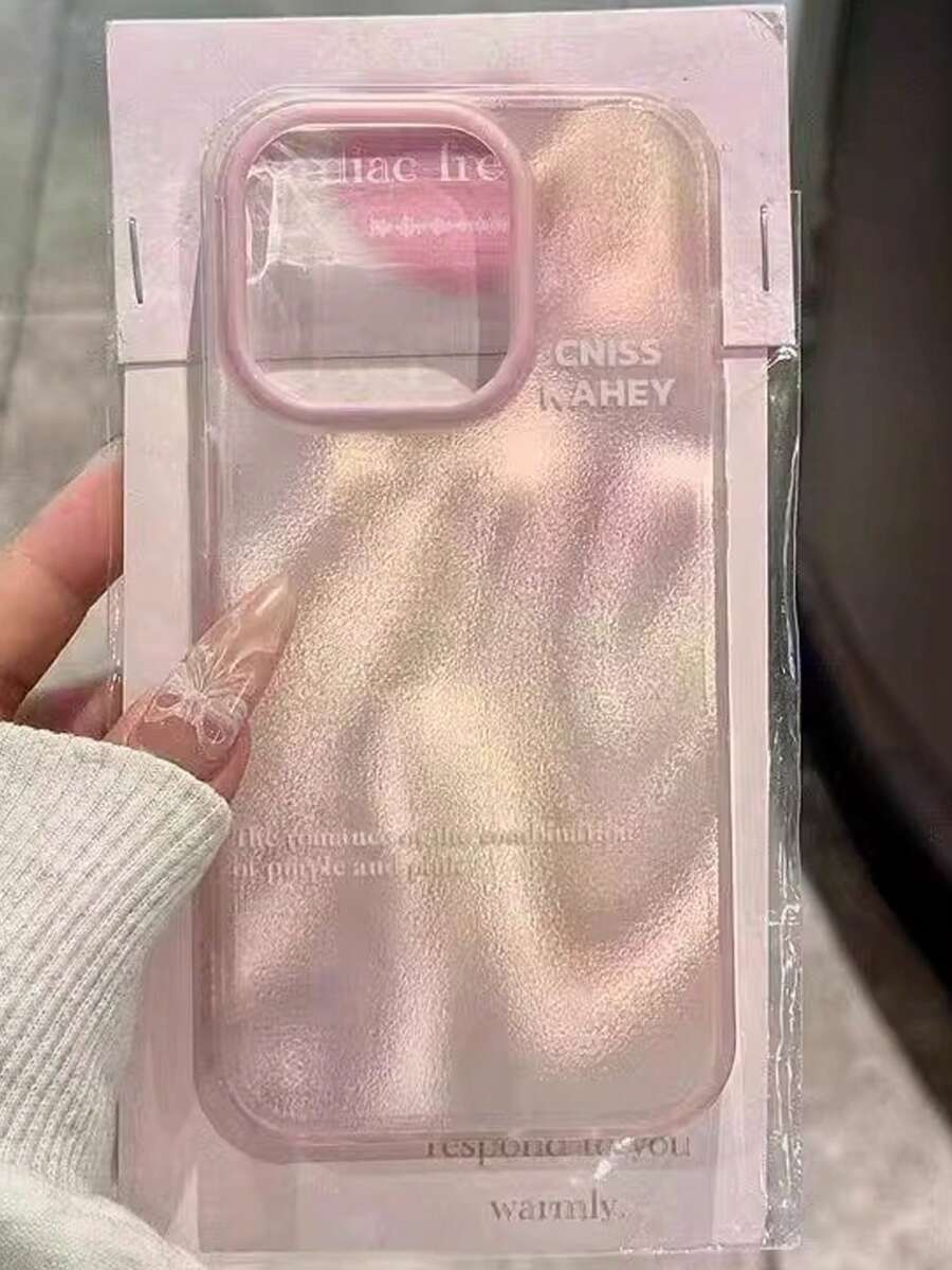 Wave Ripples 1pc Iridescent Pink Phone Case Compatible With IPhone 16 Pro Max, Minimalist 15 Case, Elegant Protection Cover Compatible With Iphone 14 Pro, 13 Pro Max, 12, 11 Pro, 17 Pro Max - Pink - View 1