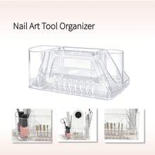 1pc Multi-Functional Transparent Nail Art Tool Storage Box - All-In-One Desktop Organizer, Can Store Nail Drill Bits, Nail Tips, Nail Or Beauty Brushes, Nail Files, Etc. Durable And Easy To Clean, 8 Compartments For Neat And Convenient Storage, Suitable For Professional Nail Salons, Beauty Parlors Or Home Manicure - Clear - View 3