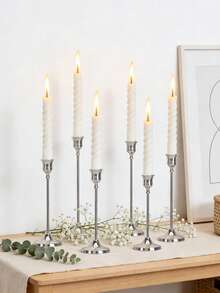 12/6/30pcs Elegant Gold Candle Holders, Pointed Candles, Bronze Candle Holders Suitable For Birthday, Wedding, Fireplace Party, Restaurant Home Decor, Candleless - Silver - View 1