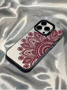 花卉图案单件装黑色和酒红色半花卉图案简约全包覆TPU防震手机壳，兼容 17、16、15、14、13、12、11 Pro Max、Air及系列，国际版，非国内版 - 彩色 - 查看 2