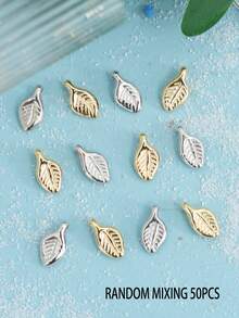 50个CCB迷你可爱金银叶子吊坠，用于珠宝制作、DIY手链项链耳环配件 - 彩色 - 查看 8