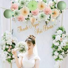 14件套鼠尾草绿纸扇灯笼套装，豌豆绿纸花圆盘串，婚礼派对装饰，返校季，婚礼，告白日，迎婴派对，生日，节日庆典，室内外装饰灯笼和绒球 - 款式1 - 查看 7