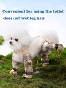 All Season Cute Plaid Bear Anti-Dirty Pants, Small Dog Walking Pet Cat Dog Boots, Outdoor Anti-Dust Shoes - Beige - View 5