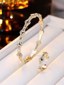 Bộ 2 món vòng tay và nhẫn đính đá Zirconia hình ngôi sao hình học lãng mạn, quà tặng kỷ niệm/sinh nhật cho phụ nữ. - Bộ nhẫn vòng tay - Xem 5