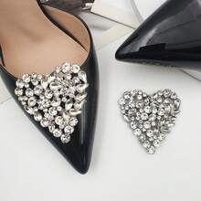 1 par de broches con forma de corazón de alta gama con rhinestones, clips de joyería desmontables, accesorios decorativos para zapatos, botas, bodas, atuendos de fiesta - Blanco - Ver 5