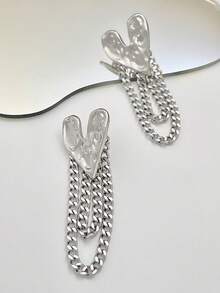 一对复古时尚简约心形锤纹链条流苏耳环，适合女性日常、派对、四季佩戴 - 彩色 - 查看 7