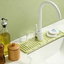 Silicone Sink Splash Guard, Featuring Inclined Water Flow Design, Large Anti-Slip Faucet Base Mat, Easy-To-Clean Drip Tray, Suitable For Kitchen Sink, Bathroom Vanity, Laundry Room, RV, Practical Household Essential And Bathroom Decor Accessory - Multicolor - View 5