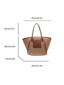 Fashion Large Capacity Woven Tote Bag, New Beach VacationOne Shoulder Underarm Straw Large Bag - Khaki - View 8