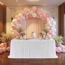 1pc White Polyester Table Skirt, Fits 72inch/183cm Rectangular Tables, Wrinkle-Resistant And Easy To Clean Ruffled Tablecloth, Suitable For Birthday Cake Tables, Banquets, Weddings, Bridal Showers, And Various Party Celebrations - White - View 3