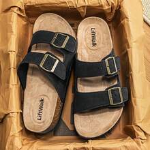 2026 Men's Soft Cork Mule Slippers, Retro Handmade Stitched Sandals - Black - View 9