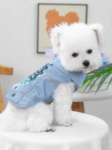 1pc Pet Clothes, Dog/Cat Jacket Coat, Durable Wear-Resistant Outfit For Small Dogs - Wild Jacket - Blue - View 3