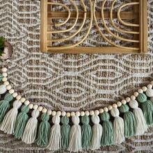 1pc Handmade Christmas Tassel Wreath - Ombre Green, Accented With Navy, Gray, Light Green, Light Brown And White. Colorful Tassel Garland Decor, Can Be Hung On Wall For Home Decor, Boho Tassel Wreath, Classroom Holiday Decoration, Adds Festive Vibe To Your Home - Multicolor - View 5