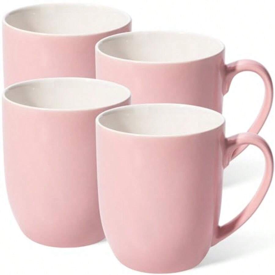 Urbanstrive - Juego de 4 tazas de café grandes de cerámica de 16 onzas tazas de café blancas tazas de té idea de regalo para mujeres y hombres regalos de calentamiento de la casa nuevo hogar - Rosa - Ver 1