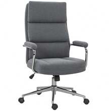 Executive Office Chair Linen Fabric Computer Desk Chair With Double-Layer Back Cushion Tilt Function Height Adjustable For Home Charcoal Grey - Charcoal Grey - View 2