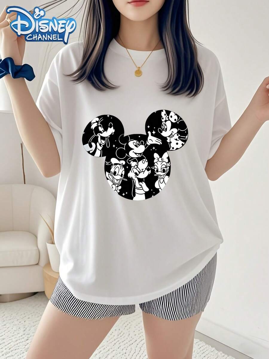 Women'S Disney Mickey Mouse Graphic T-Shirt, Soft And Stretchy, Casual Style, Opaque Short-Sleeve Round Neck Top, Easy To Care For, Perfect For Spring And Summer - Blanc - Voir 1