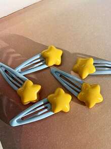 5pcs Cute Yellow Star Hair Clips For Girls - Creative Resin Pentagram Barrettes, School Stuff, Hair Accessories, Head Accessories - 多色的 - 查看 6