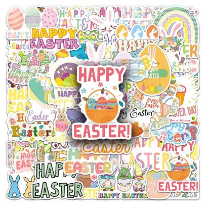 50 PCs Handmade Funny Cute Easter Day Waterproof Stickers DIY For Phones Laptop Skateboard Creative Graffiti Car Motor Sticker