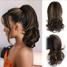 European And American Style Long Curly Wig, Big Wave Clip-On Short Ponytail, Fluffy Natural Synthetic Ponytail Braid, Fashion Hair Clip, Elegant Hair Accessory, Casual Hair Clip For Women,Summer,Holiday,Travel - Multicolor - View 16