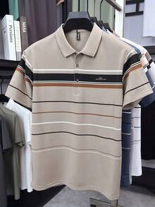 Áo Polo nam tay ngắn kẻ sọc dành cho chơi golf và tennis - Màu Khaki - Xem 2