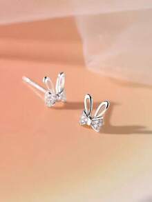 1 Pair Cute & Delicate Rabbit Bow Earrings For Girl - Silver - View 4