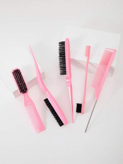 5pcs Slick Back Hair Brush Set - Unisex Edge Control Hair Styling Accessory,Suitable For Back Combing, Smoothing, And Finishing, Suitable For All Hair Types, Designed Specifically For Smooth Beard And Hair Care