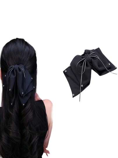 1个韩式蝴蝶结发夹，时尚优雅半扎马尾发夹配饰