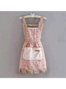 1件装女士花卉公主风厨房围裙，防油防污，易于擦拭，烹饪烘焙围裙，时尚家居用品 - 彩色 - 查看 9