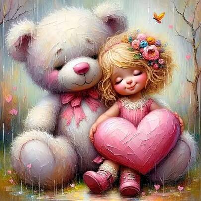 1pc [30*30cm/11.8*11.8in][40*40cm/15.7*15.7in]5D Acrylic Diamond Painting Kit, Teddy Bear & Girl Pattern, Suitable For Adult Beginners DIY Mosaic Diamond Art, Full Drill Handmade DIY Diamond Painting, Applicable For Living Room, Bedroom, Office Wall Decor, Surprise Art Home Decor Gift For Family And Friends