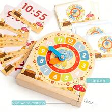 Wooden Clock Educational Toy, With Movable Hands And Question Cards, Cultivate Time And Math Skills, Children's Time Learning Tool, Difficulty Progressing Question Cards - Multicolor - View 3
