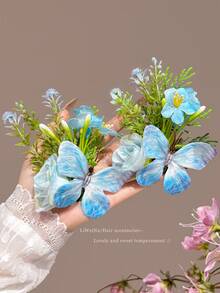 1pc Spring/Summer Blue Orchid Flower Hair Clip, Beach Vacation Style Photo Prop Hairpin, 2026 Hair Accessory - Multicolor - View 3