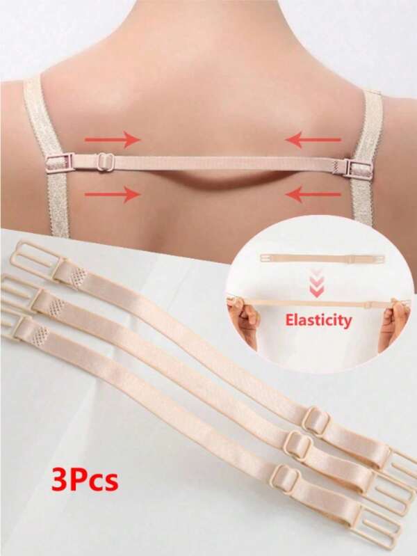 3pcs 22cm Apricot Elastic Non-Slip Bra Straps, Adjustable Bra Straps For Shaping And Fixing Bra, Suitable For Travel, Sports, Outdoor, Waistbands, Back To School