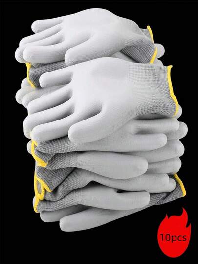 1/5/10 双灰色工作手套 - 防滑、耐用，适用于园艺、建筑、木工、汽车维修 - 针织腕口，佩戴舒适