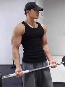 Tank Top Pria Musim Panas Elastis Slim Fit Cepat Kering Bergaris untuk Kebugaran, Bola Basket, dan Latihan - Hitam - View 11