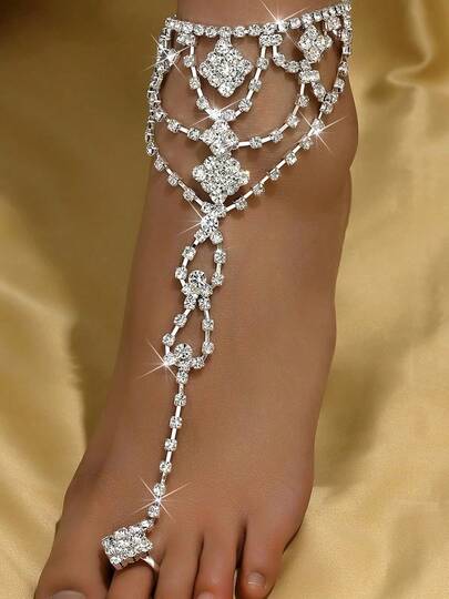 1pc Women's Rhinestone Anklet Foot Jewelry, Beach Ankle Jewelry