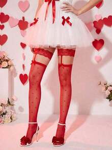 1 Pair Heart Thigh High Socks, Solid Color Ultra-Suspender Over--Knee Socks Women, Suitable Valentine's Day, Couple Dates, Holiday Parties - 黑色的 - 查看 6