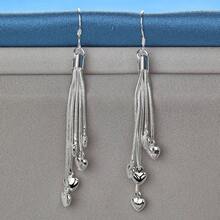 一对高品质925纯银镀层五心耳环，长款垂坠设计，适合女性佩戴，可作婚礼、派对礼物或街头百搭饰品。 - 銀色 - 查看 5