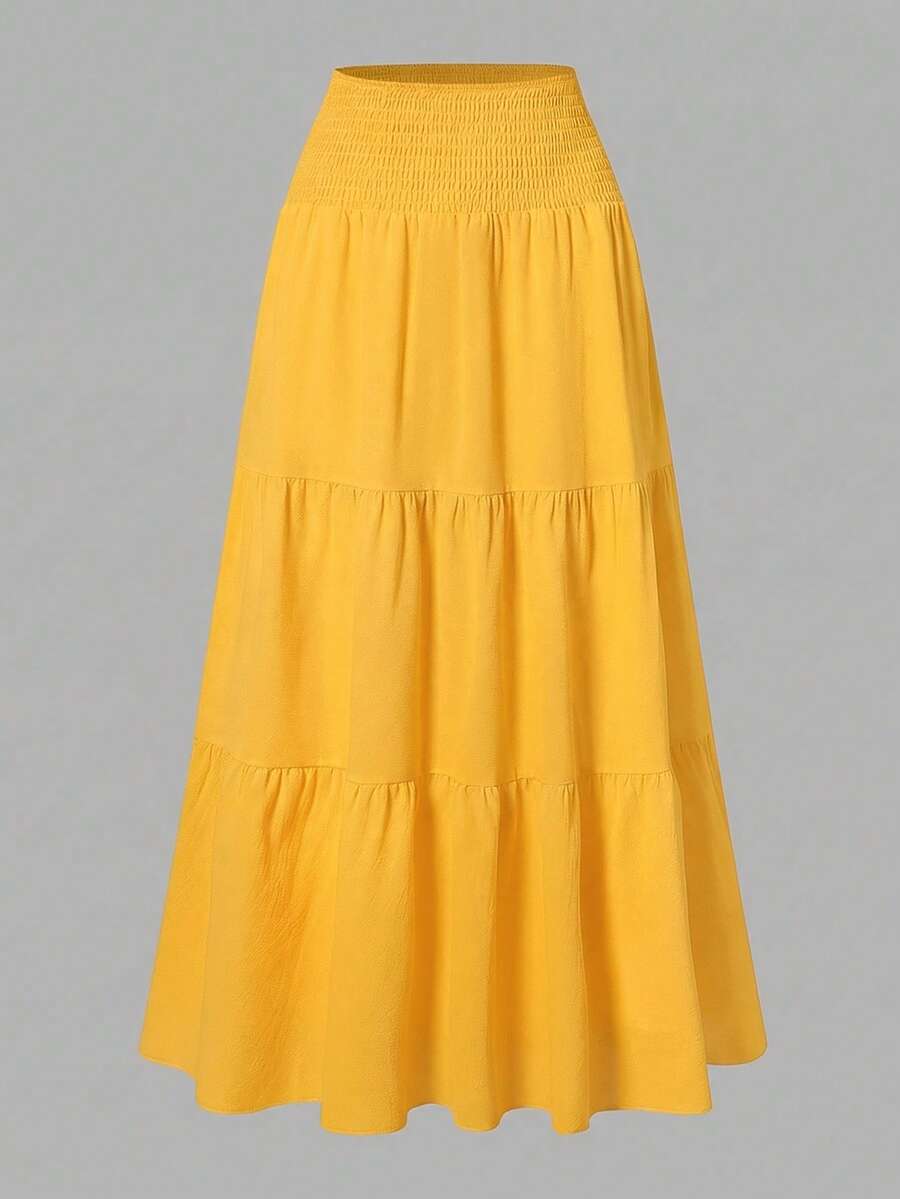 Women's Solid Color Minimalist Versatile Ruffle Hem Skirt Spring